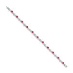 14k White Gold Complete Diamond and Round Ruby 7 inch Bracelet - Image 2