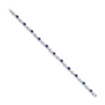 14k White Gold Complete Diamond and Round Sapphire 7 inch Bracelet - Image 2