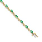 14k Complete Diamond and Oval Emerald Curved Link 7 inch Bracelet