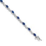 14k White Gold Complete Diamond and Oval Sapphire Curved Link 7 inch Bracelet