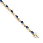 14k Complete Diamond and Oval Sapphire Curved Link 7 inch Bracelet