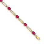 14k Complete Diamond and Oval Ruby Paperclip Link 7.25 inch Bracelet