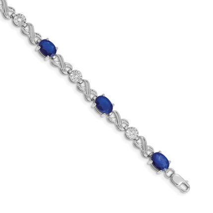 14k White Gold Complete Diamond and Oval Sapphire Infinity Link 7.25 inch Bracelet