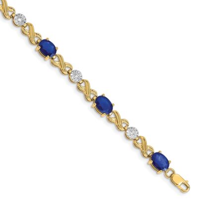 14k Complete Diamond and Oval Sapphire Infinity Link 7.25 inch Bracelet