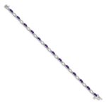 14k White Gold Complete Diamond and Oval Amethyst Heart Accent 7 inch Bracelet - Image 2