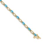 14k Complete Diamond and Oval Swiss Blue Topaz Heart Accent 7 inch Bracelet
