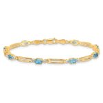 14k Complete Diamond and Oval Swiss Blue Topaz Fancy Link 7 inch Bracelet - Image 3