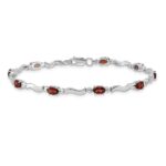 14k White Gold Complete Diamond and Oval Garnet Wavy Link 7 inch Bracelet - Image 3