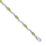 14k White Gold Complete Diamond and Oval Peridot Wavy Link 7 inch Bracelet