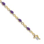 14k Complete Oval Amethyst and Diamond Infinity Link 7 inch Bracelet