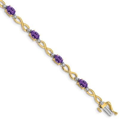 14k Complete Oval Amethyst and Diamond Infinity Link 7 inch Bracelet