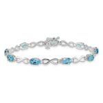 14k White Gold Complete Oval Swiss Blue Topaz and Diamond Infinity Link 7 inch Bracelet - Image 3