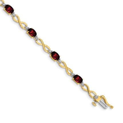 14k Complete Oval Garnet and Diamond Infinity Link 7 inch Bracelet