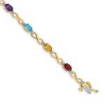 14k Complete Diamond and Oval Garnet/Swiss Blue Topaz/Citrine/Amethyst/Peridot Infinity 7 inch Rainbow Bracelet