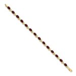 14k Complete Diamond and Oval Garnet Floral 7 inch Bracelet - Image 2