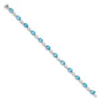 14k White Gold Complete Oval Swiss Blue Topaz and Diamond Fancy Link 7 inch Bracelet - Image 2