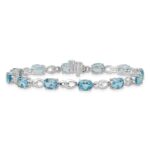14k White Gold Complete Oval Swiss Blue Topaz and Diamond Fancy Link 7 inch Bracelet - Image 3
