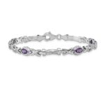 14k White Gold Complete Oval Amethyst Fancy Link 7 inch Bracelet - Image 3