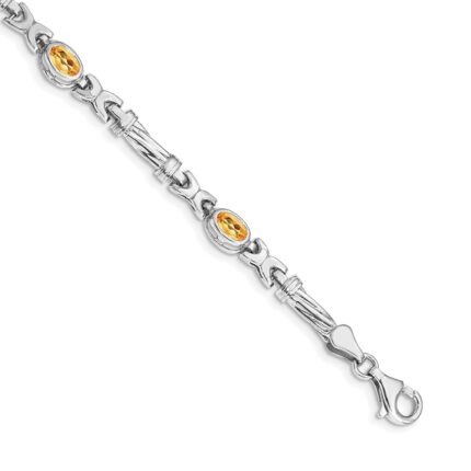 14k White Gold Complete Oval Citrine Fancy Link 7 inch Bracelet