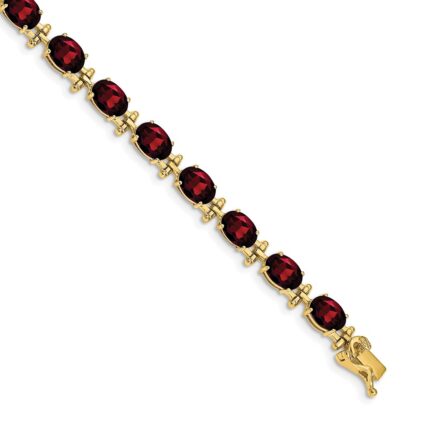 14k Complete Oval Garnet 7 inch Bracelet