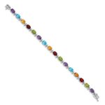 14k White Gold Complete Alternating Oval Amethyst/Peridot/Garnet/Citrine/Swiss Blue Topaz 7 inch Rainbow Bracelet - Image 2
