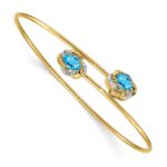 14k Polished Complete Oval Blue Topaz and .03 carat Diamond Flexible Bangle Bracelet