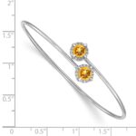 14k White Gold Complete Round Citrine and 1/8 carat Diamond Halo Flexible Bangle Bracelet - Image 2