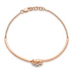 14k Rose Gold Polished Complete 1/8 carat Diamond Love Knot Half-Bangle 7 inch Bracelet with 0.5 inch Extender - Image 2