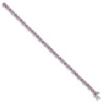 14k White Gold Complete Lab Created Pink Sapphire Flowers 7 inch Bracelet - Image 2