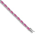 14k White Gold Complete Lab Created Oval Pink Sapphire and Diamond 7 inch Bracelet