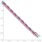 14k White Gold Complete Lab Created Oval Pink Sapphire and Diamond 7 inch Bracelet - Image 4