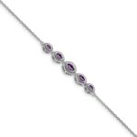 14k White Gold Complete 5-Stone Bezel-set Marquise Amethyst and Chain 7 inch Bracelet