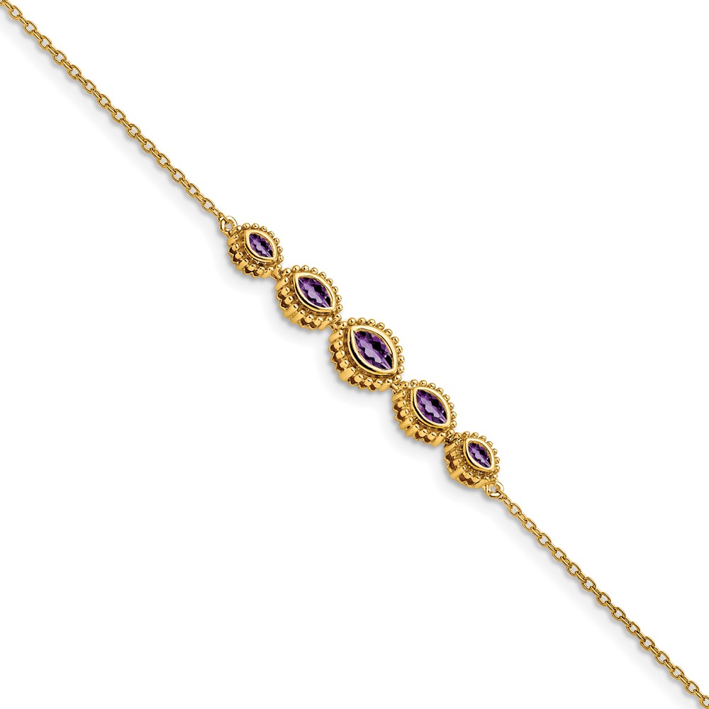 BM7200-AM-Y.jpg 14k Complete 5-Stone Bezel-set Marquise Amethyst and Chain 7 inch Bracelet - Image 1