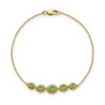 14k Complete 5-Stone Bezel-set Marquise Emerald and Chain 7 inch Bracelet - Image 2