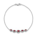 14k White Gold Complete 5-Stone Bezel-set Marquise Garnet and Chain 7 inch Bracelet - Image 2