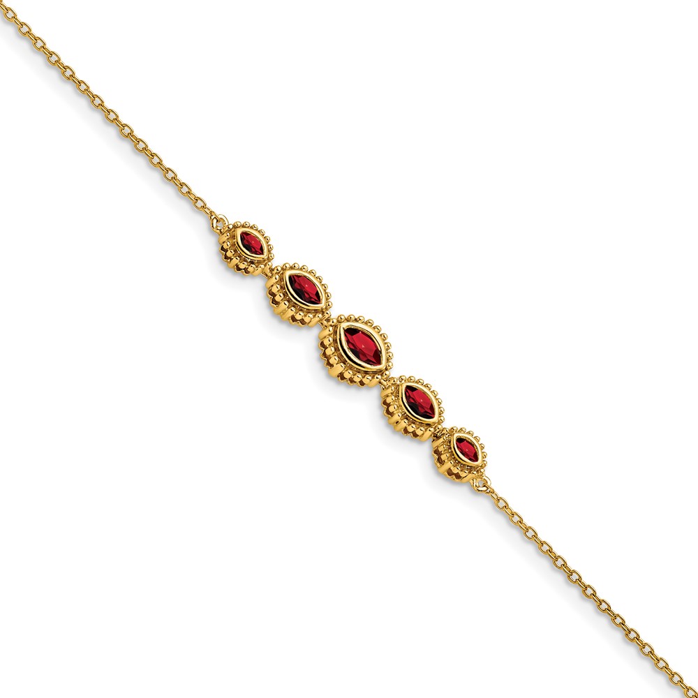 BM7200-GA-Y.jpg 14k Complete 5-Stone Bezel-set Marquise Garnet and Chain 7 inch Bracelet - Image 1