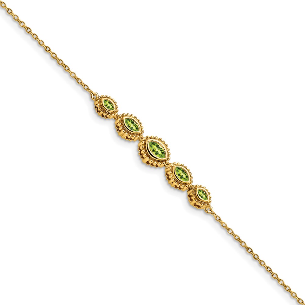 BM7200-PE-Y.jpg 14k Complete 5-Stone Bezel-set Marquise Peridot and Chain 7 inch Bracelet - Image 1