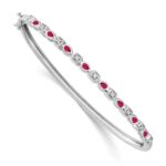 14k White Gold Complete Ruby and 1/10 carat Diamond Hinged Bangle Bracelet