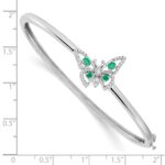 14k White Gold Complete Emerald and 1/6 carat Diamond Butterfly Hinged Bangle Bracelet - Image 2