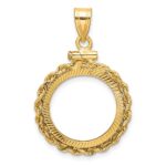Wideband Distinguished Coin Jewelry 14k Polished Rope and Diamond-cut 16.5mm x 1.35mm Screw Top Coin Bezel Pendant