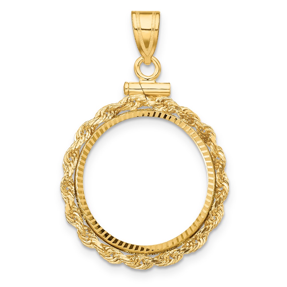 C1215D_17.8.jpg Wideband Distinguished Coin Jewelry 14k Polished Rope and Diamond-cut 17.8mm x 1.35mm Screw Top Coin Bezel Pendant - Image 1
