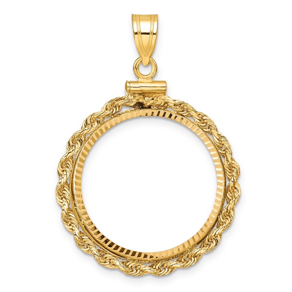 C1215D_22.0.jpg Wideband Distinguished Coin Jewelry 14k Polished Rope and Diamond-cut 22.0mm x 1.9mm Screw Top Coin Bezel Pendant - Image 1