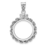 Wideband Distinguished Coin Jewelry 14k White Gold Polished Rope 16.5mm x 1.35mm Screw Top Coin Bezel Pendant - Image 3