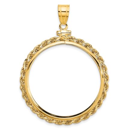 Wideband Distinguished Coin Jewelry 10k Polished Rope 32.7mm x 3mm Screw Top Coin Bezel Pendant