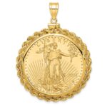 Wideband Distinguished Coin Jewelry 14k Polished Rope Mounted 1oz American Eagle Screw Top Coin Bezel Pendant