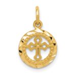 14K Diamond-cut Eternal Life Cross in Circle Charm