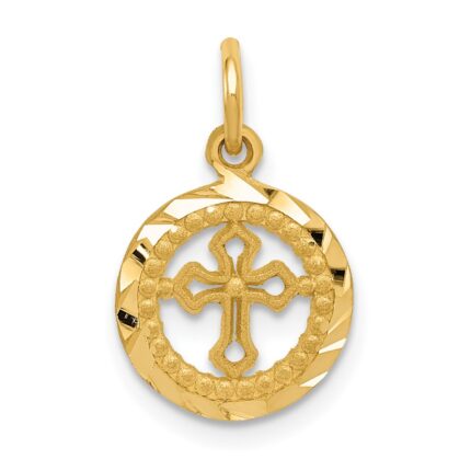 14K Diamond-cut Eternal Life Cross in Circle Charm