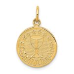 14K Satin and Polished COMMUNION Round Disc Charm
