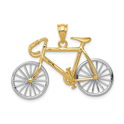 14k Large Two-tone 3-D Bicycle with Moveable Wheels Pendant