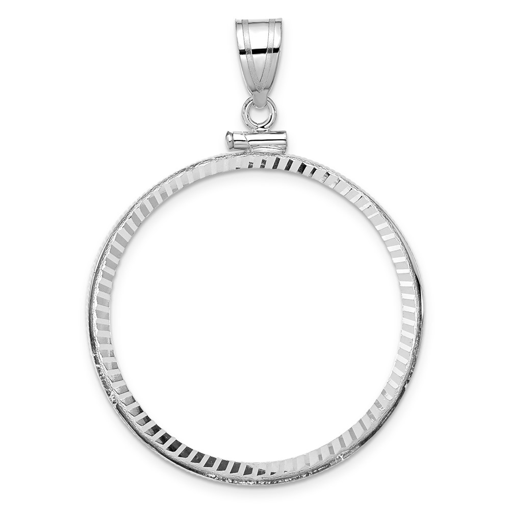 C1885WD_32.7.jpg Wideband Distinguished Coin Jewelry 14k White Gold Polished and Diamond-cut 32.7mm x 3.00mm Screw Top Coin Bezel Pendant - Image 1